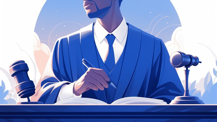 وکیل حقوقی حرفه‌ای در دفتر خود مدارک دعاوی ملکی و مالی را بررسی می‌کند