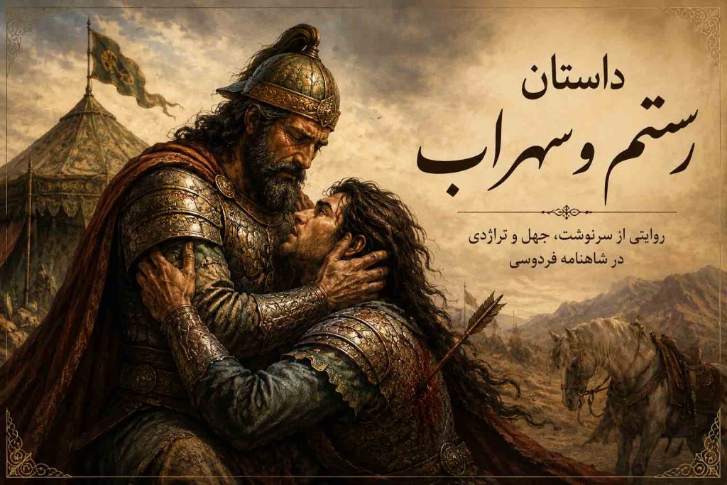 تصویر نبرد رستم و سهراب در شاهنامه فردوسی
