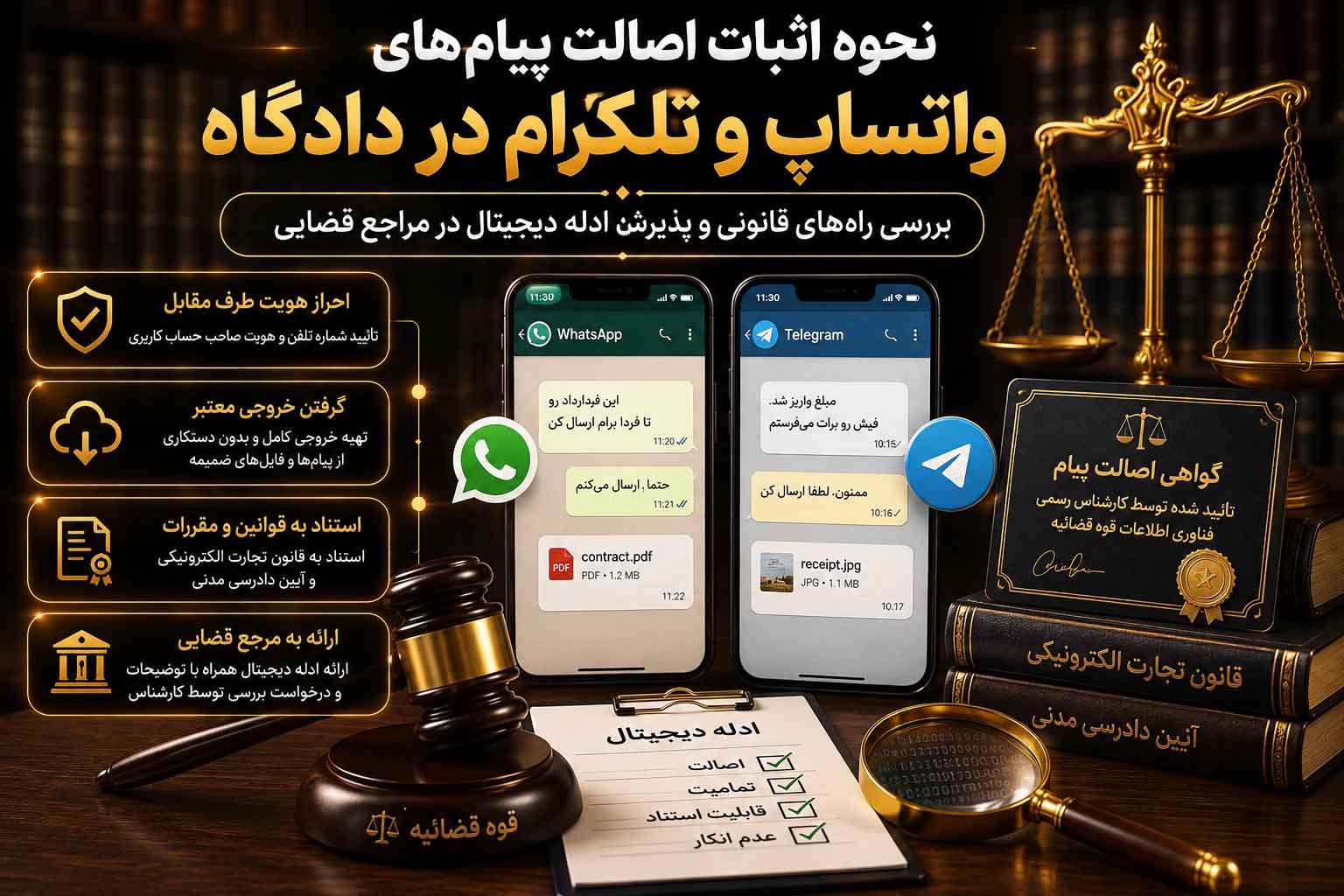 نحوه اثبات اصالت پیامهای واتساپ و تلگرام در دادگاه