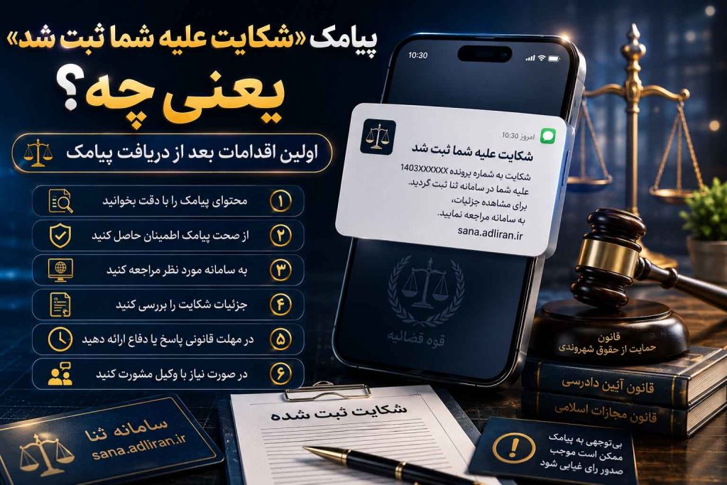 پیامک شکایت علیه شما ثبت شد و اقدامات لازم پس از دریافت آن