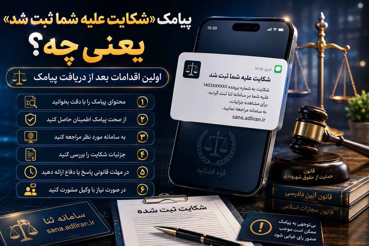 پیامک شکایت علیه شما ثبت شد و اقدامات لازم پس از دریافت آن