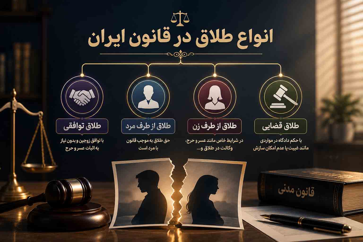 دستهبندی انواع طلاق در قانون ایران