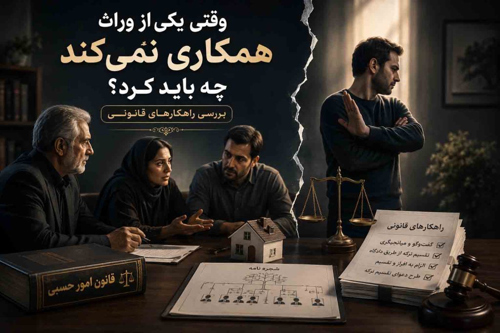 وقتی یکی از وراث همکاری نمی‌کند و راهکارهای قانونی حل اختلاف