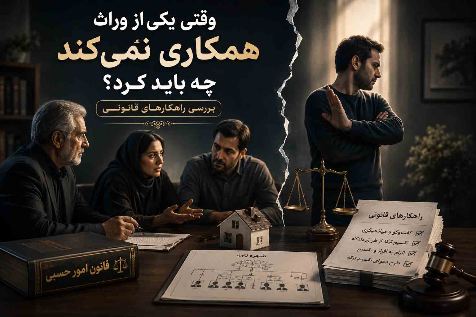 وقتی یکی از وراث همکاری نمی‌کند و راهکارهای قانونی حل اختلاف