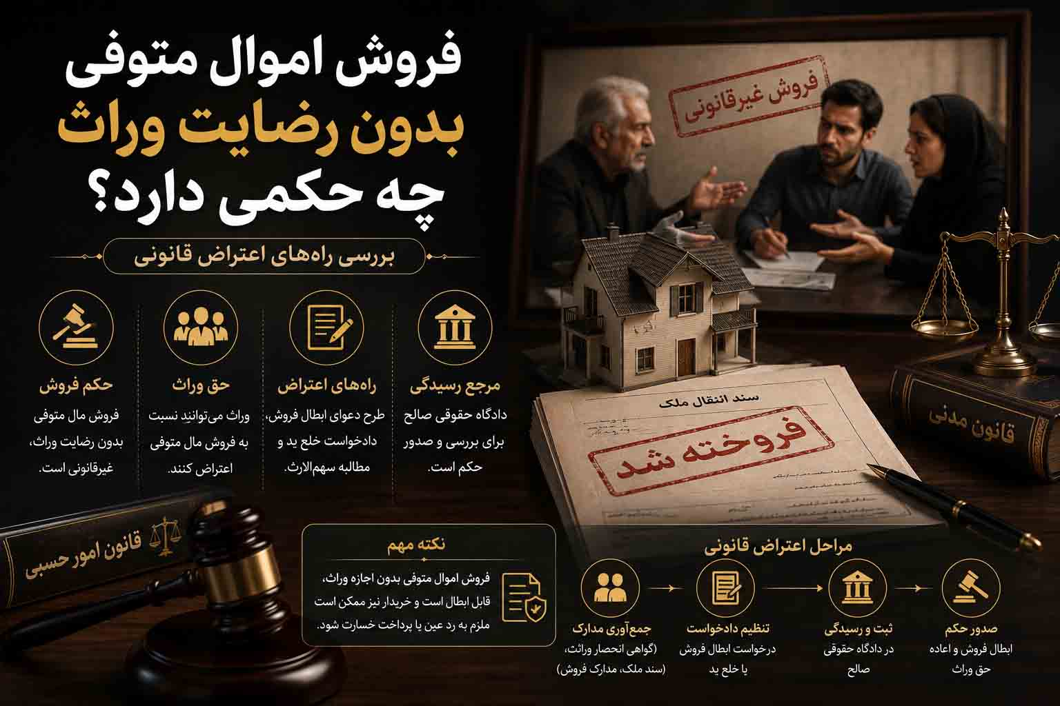 فروش مال متوفی بدون رضایت وراث و راههای اعتراض قانونی