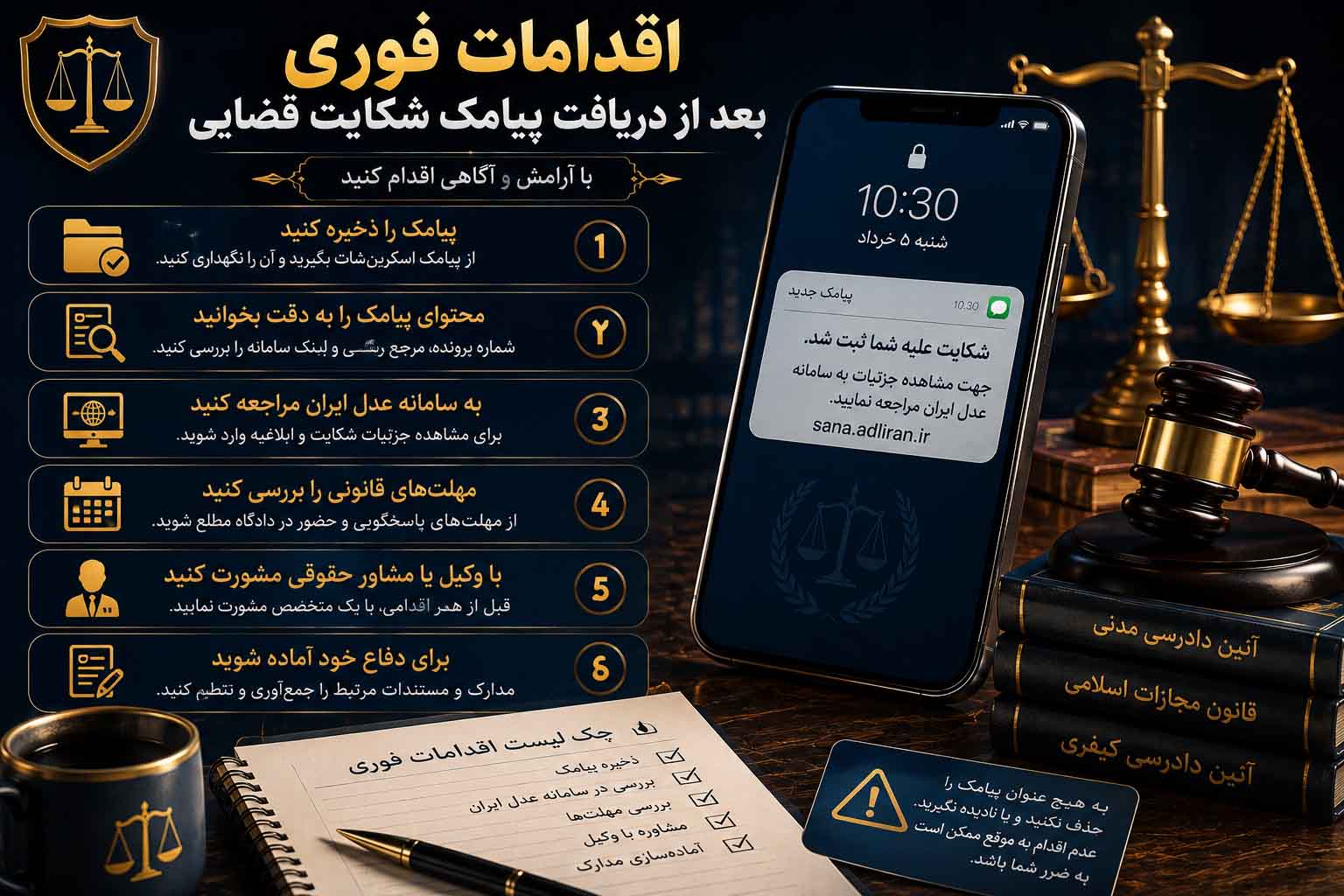 اقدامات فوری بعد از دریافت پیامک شکایت قضایی