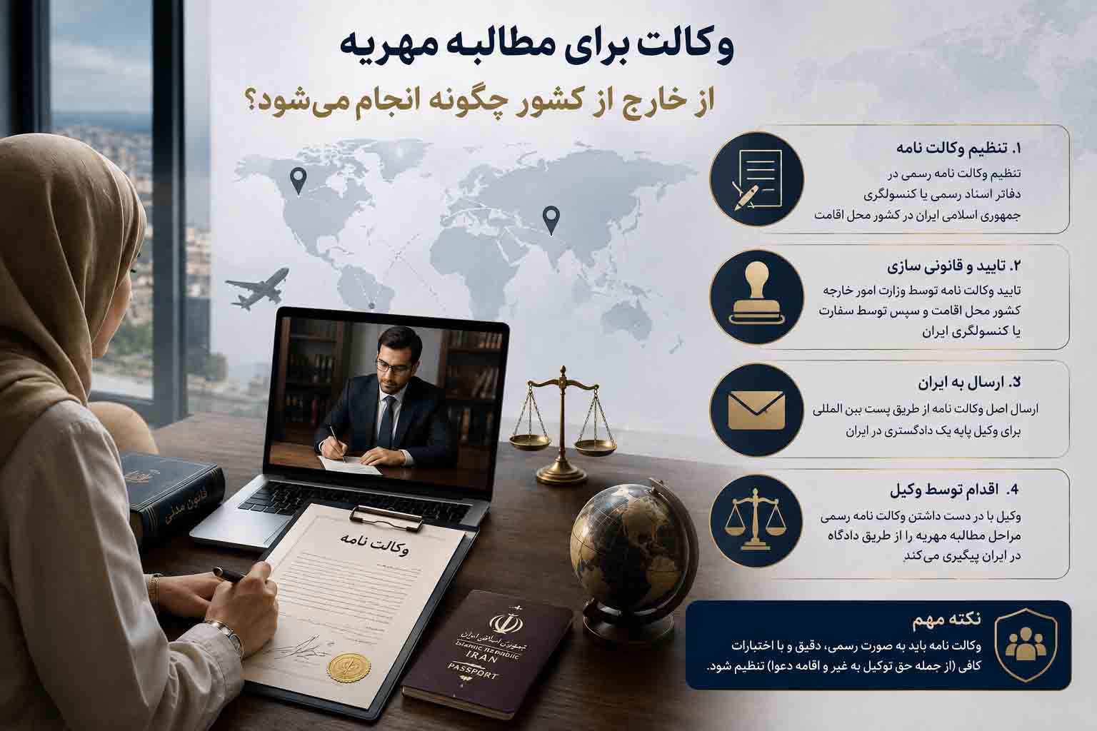 وکالت مطالبه مهریه ، موکل خارج کشوری