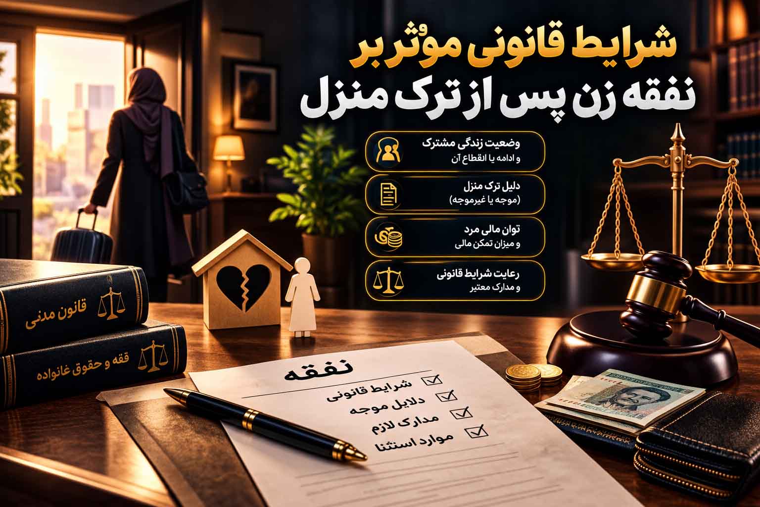 شرایط قانونی مؤثر بر نفقه زن پس از ترک منزل