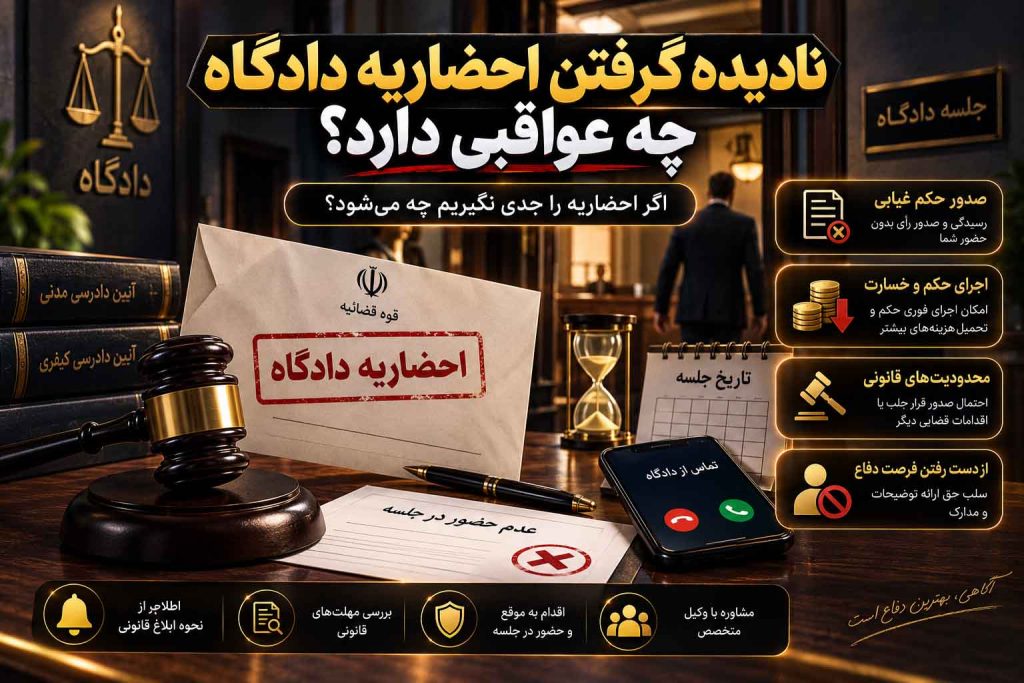 عواقب نادیده گرفتن احضاریه دادگاه و عدم حضور در جلسه