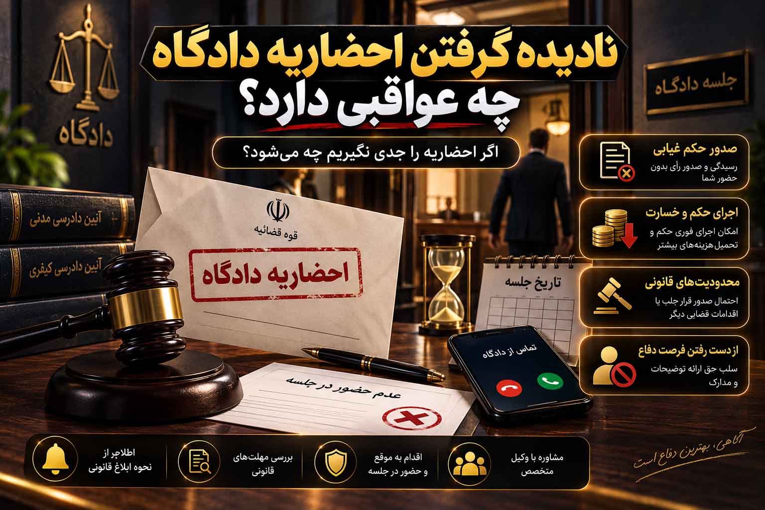 عواقب نادیده گرفتن احضاریه دادگاه و عدم حضور در جلسه