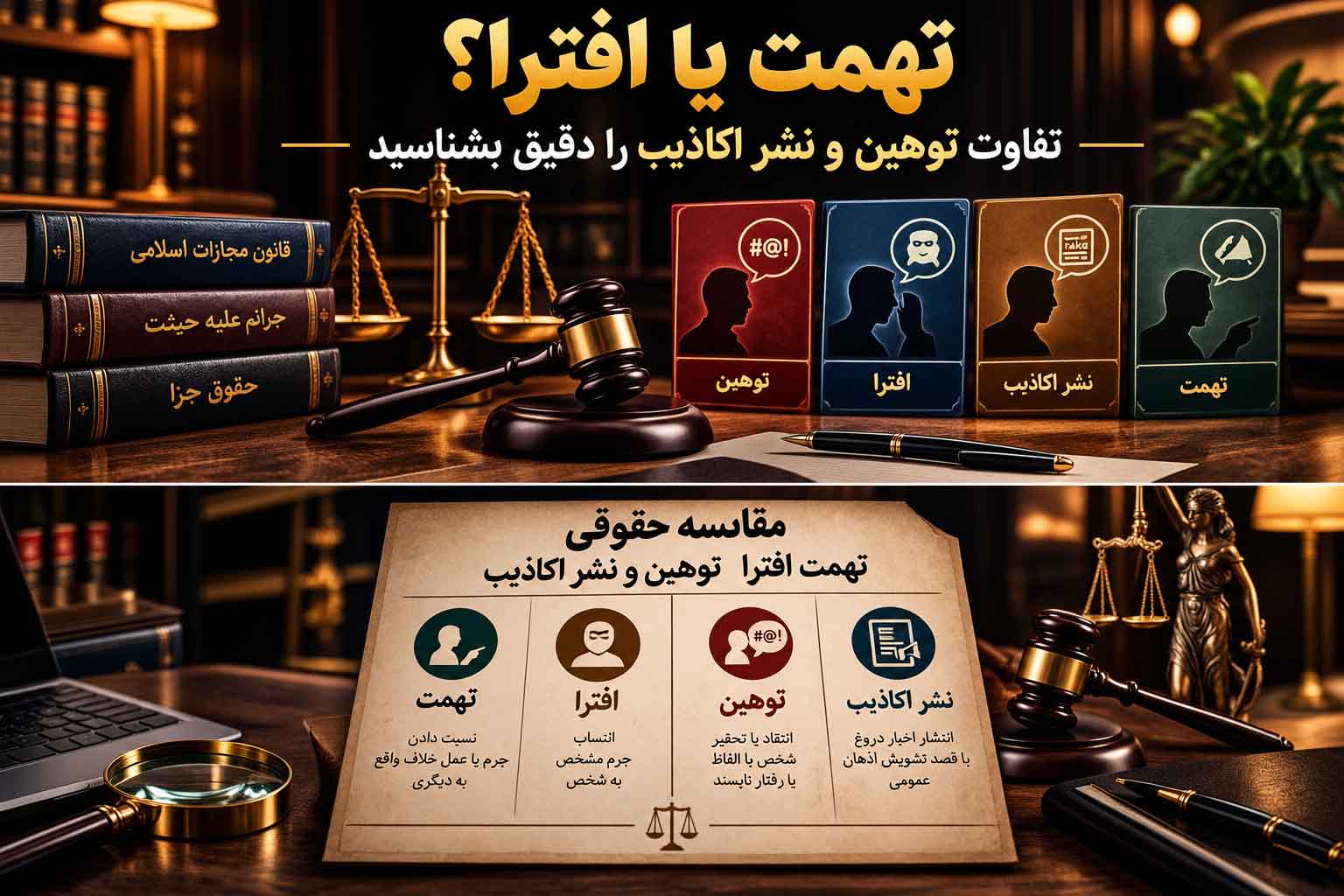 مقایسه حقوقی تهمت افترا توهین و نشر اکاذیب