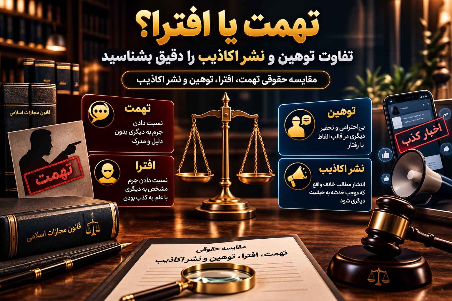 مقایسه تهمت افترا توهین و نشر اکاذیب