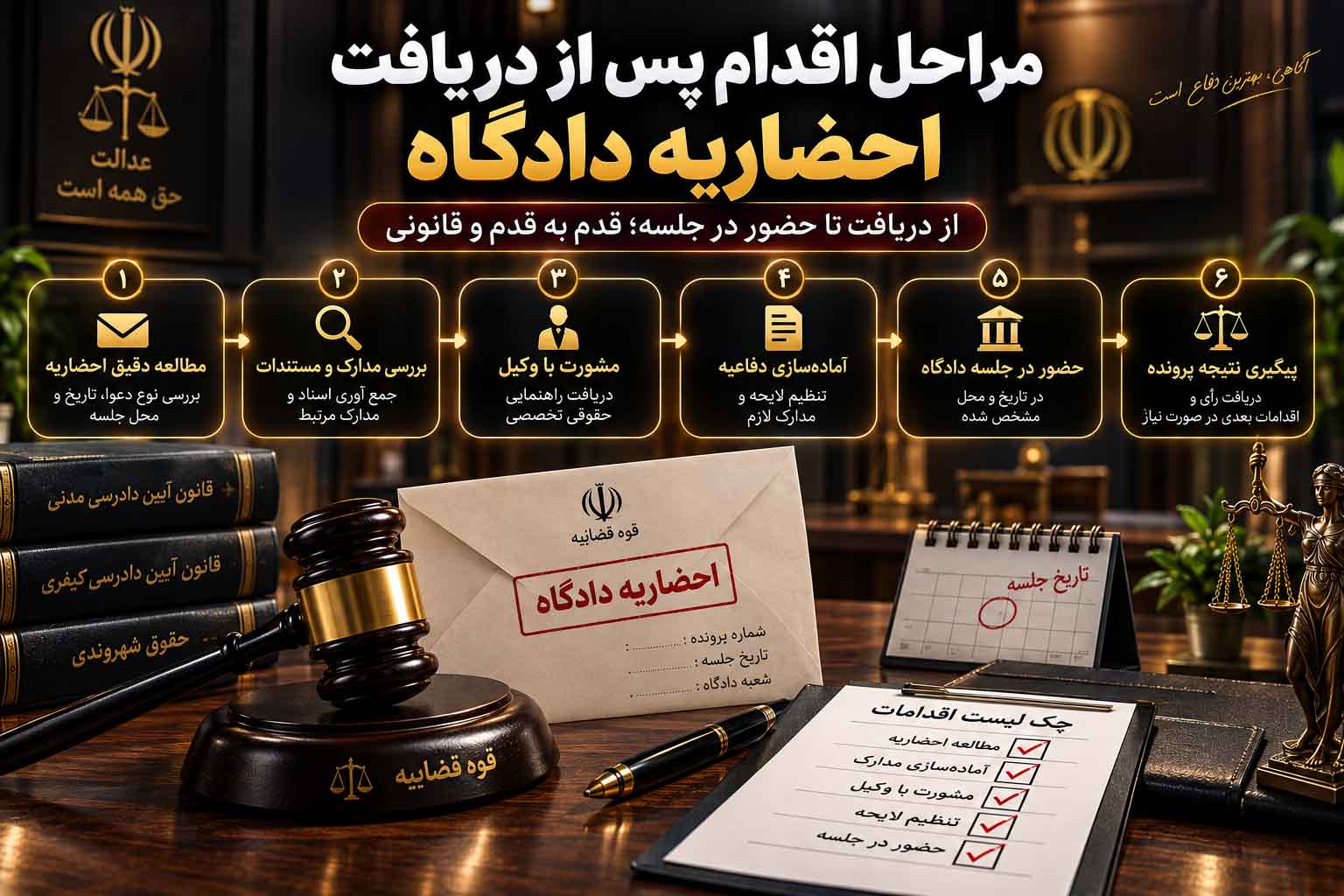 مراحل اقدام پس از دریافت احضاریه دادگاه